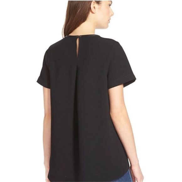 Madewell Black Leather Trim Tailored Top Sz M - Picture 2 of 10